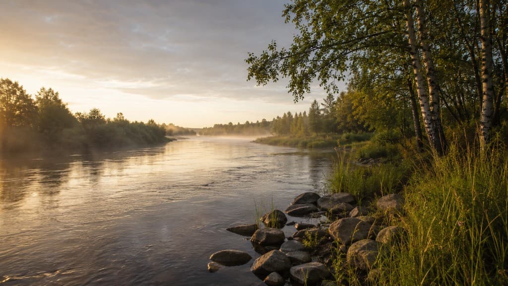 Flod i morgonljus